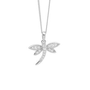 Ellani Silver CZ Dragonfly Pendant