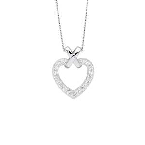Ellani Silver CZ Heart & Kiss Pendant