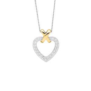 Ellani Gold & Silver CZ Heart & Kiss Pendant