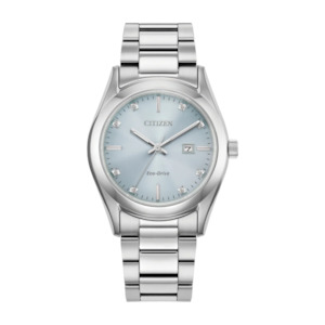 Citizen Eco Drive Watches: Ladies Steel & Pale Blue Eco-Drive watch with Diamonds