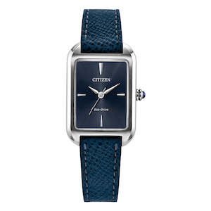 Citizen Eco Drive Watches: Citizen Eco-Drive Ladies Silver & Blue Rectangle