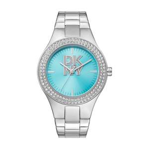 Ladies Watches: DKNY Midi Steel Teal Dial Sparkly Bezel Watch