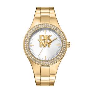 Ladies Watches: DKNY Midi Gold with Sparkly Bezel & Logo
