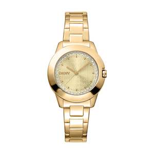 Ladies Watches: DKNY Midi Gold with Gold Band and Glitzy Dial