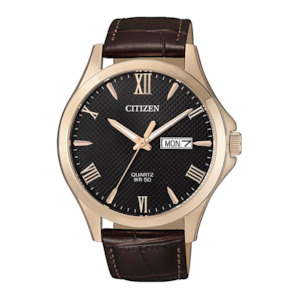 Mens Watches: Citizen Men's Rose Gold Watch with Brown Leather Strap