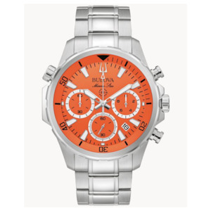 Mens Watches: Bulova Marine Star Orange Dial Steel Watch