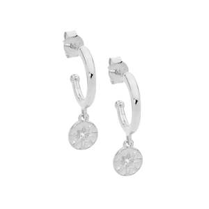 Ellani Silver Hoop with Star Disk Drop Earrings
