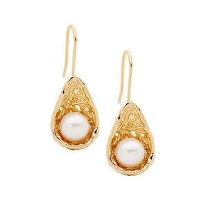 Ellani Gold Pearl in Weave Basket Earrings