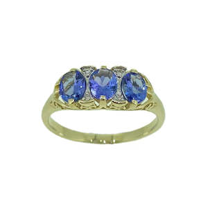 9ct Gold Tanzanite & Diamond London Bridge Ring