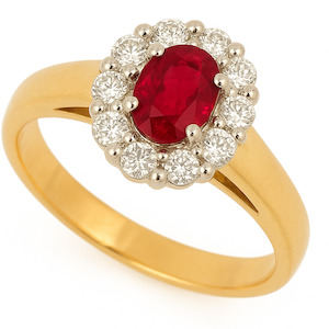 9ct Gold Ruby & Diamond Cluster Ring
