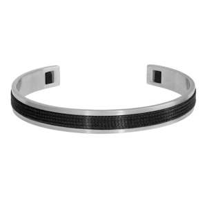 Bracelets Bangles: Rochet Steel & Black Cuff Bangle