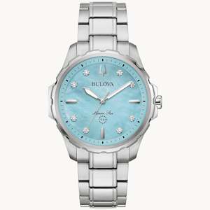Bulova: Bulova Ladies Steel with Blue Dial and Diamonds