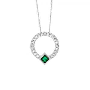 Ellani Collections: Ellani Silver Open Circle Pendant with Green CZ