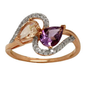 Coloured Gem Rings: 9ct Rose Gold Amethyst & Morganite Dress Ring