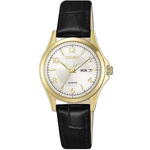 Citizen Ladies Gold With Black Leather Strap