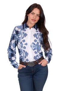 Shirts: Wrangler Women's Linda Print Long Sleeve Shirt