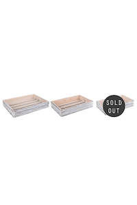 Baskets Boxes: Rectangle Wooden Tray Whitewash (unit 4 + 20)