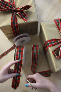 Plaid Ribbon w/ Bold Gold Thread 38mm (unit 1 )