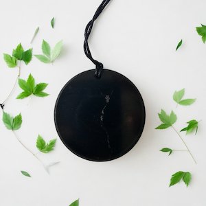 Products: X-Large Shungite Pendant - 52mm Diameter Pendant on Adjustable Cord - Genuine Shungite From Russia