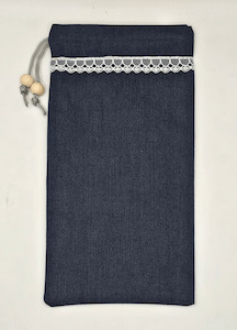 Navy Blue EMF Shielding Drawstring Bag for Mobile Phones and Cards 20X10cm