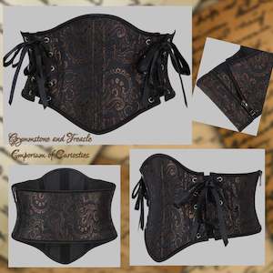 cincher: Waist Cincher Corset in Aged Bronze and Black Brocade - Size 12 to 14
