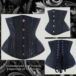 cosplay: Underbust Steel Boned Corset with Black Brocade Inserts - 31.5” to 35”