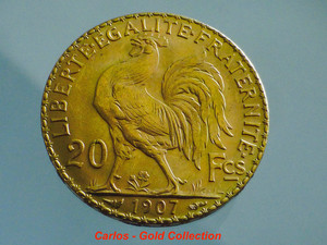 Vintage Gold Coins - 1907 French Rooster 20 Francs 2