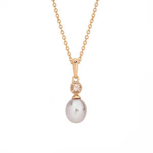 Gemstones Necklaces: 9ct Rose Gold Lavender Pearl and Morganite Drop Pendant