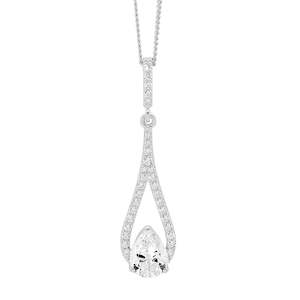 Silver long Teardrop CZ set pendant with Pear shapped CZ set at bottom on chain