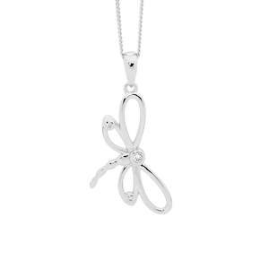 Sterling Silver Dragonfly Pendnat openwork with 3 cubic zirconia on chain