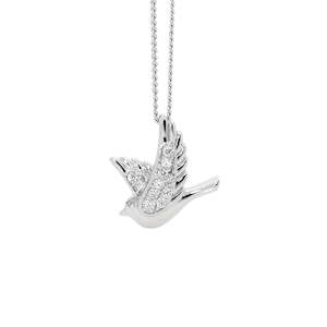 Silver Necklaces: Sterling Silver Dove Pendant with Cubic Zirconia set Wings on Silver Chain