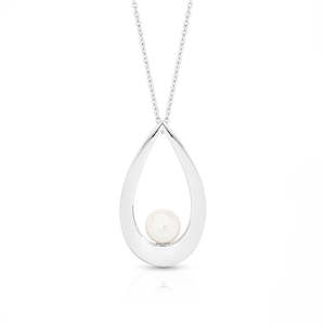 Silver Necklaces: Sterling Silver Fresh Water Pearl Teardrop Shape Pendant on 45cm Chain