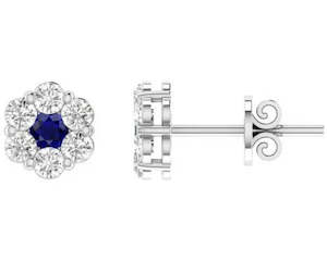 9ct White Gold Sapphire and Diamond Cluster Studs