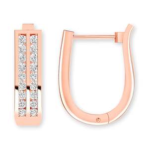 9ct Rose Gold Double Row Diamond Set Huggies