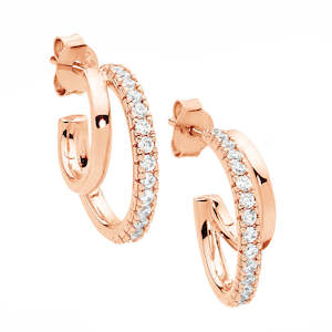 Sterling Silver Rose Gold Plated Double Hoop CZ Set Studs
