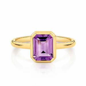 Emerald Cut Amethyst Rub Set Ring