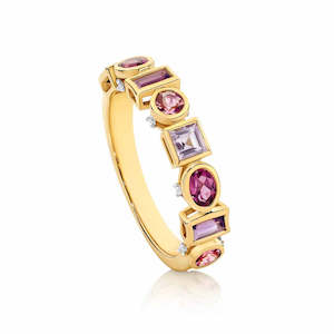 Gemstone Rings: Multi Shape Bezel Set Pink and Purple Gemstones