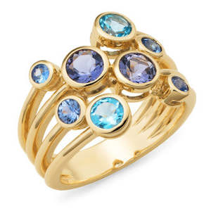 Iolite, Saphire and Topaz all set in 9ct Yellow Gold Ring