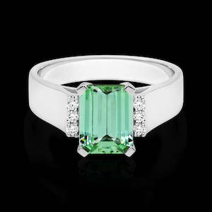 Custom Made 2.04ct Natural Mint Tourmaline and Diamond ring in 18ct White Gold