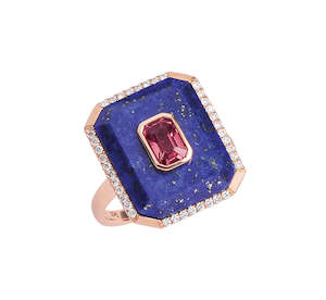 Gemstone Rings: 9ct Lapis Lazuli Octagonal Pink Tourmaline & Diamond =.15pts