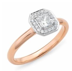 Rose Gold Rings: Diamond Radiant Diamond Engagement Ring in 9ct Rose & White Gold
