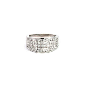 White Gold Rings: 5 row Diamond set ring TDW=1.03ct