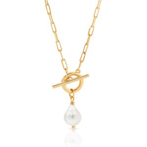 Fashion Necklaces: Synthetic Pearl Drop Fob Necklace 45cm