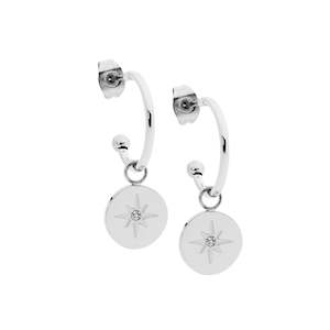 Stainless Steel 16mm hoop with cubic zirconia set star disc drop