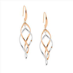 Fashion Earrings: Stainless Steel Open Double Twist 2 tone with Rose Gold Plating on Hook