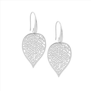 Fashion Earrings: Stainless Steel Patterened Leaf Drop on Hook