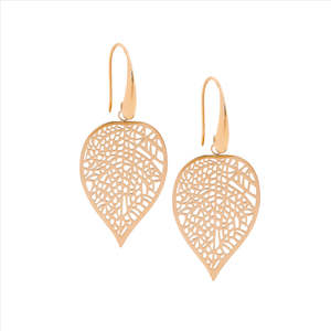 Stainless Steel Rose Gold Plated Patterened Leaf Drop on Hook