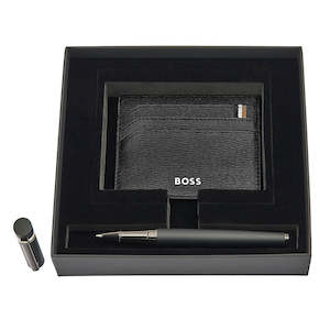 Hugo Boss Black Leather Card Holder & Rollerball Pen Gift Set