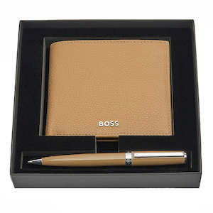 Hugo Boss Camel Ballpoint Pen & Leather Wallet Gift Set