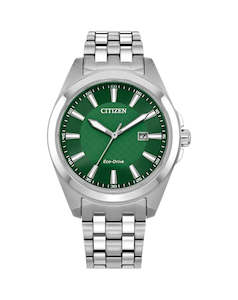 Stainless steel Eco-Drive with a green dial & Batons